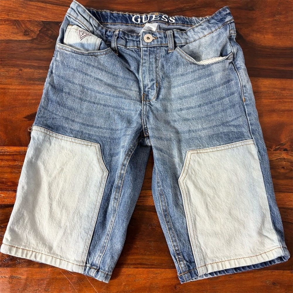 Guess Women's Vintage Denim Shorts Blue Size 8 Patchwork Design